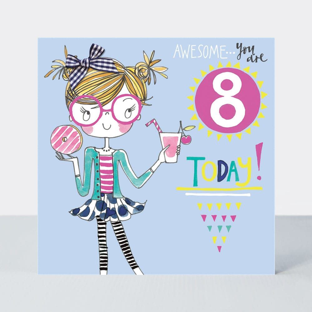 8th Birthday Card Girl - AWESOME You Are EIGHT Today - Little MISS Sassy BI