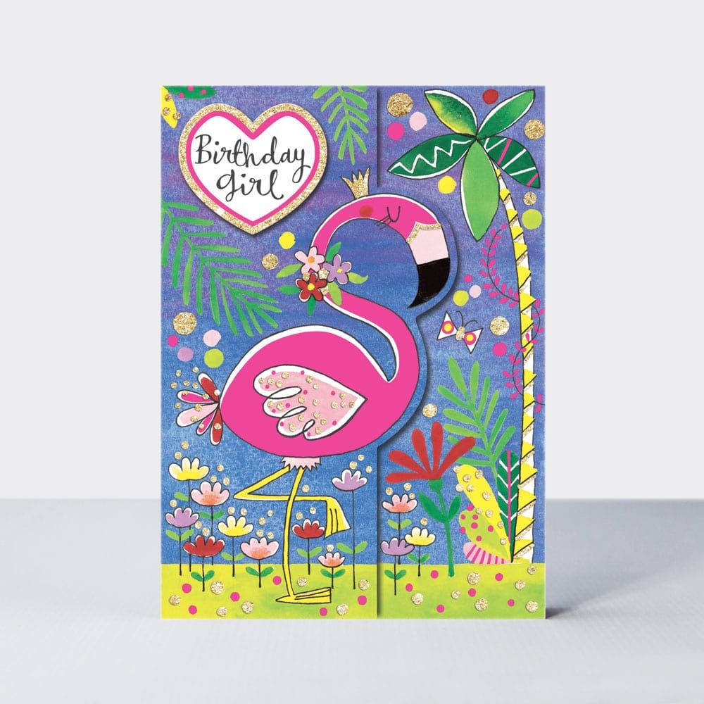 Birthday Card - FLAMINGO Birthday Card - BIRTHDAY Girl - SPARKLY Birthday CARD - Children's BIRTHDAY Card - DAUGHTER - Niece - GRANDDAUGHTER