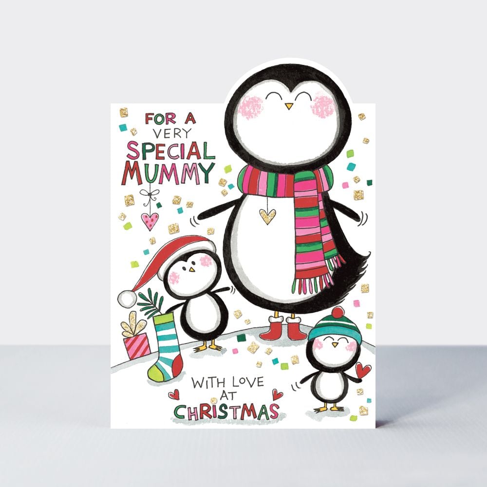 For A Very Special Mummy Christmas Card - WITH Love At CHRISTMAS - MUM Christmas CARDS - PENGUIN Christmas Cards - EMBELLISHED Christmas CARDS For MUM