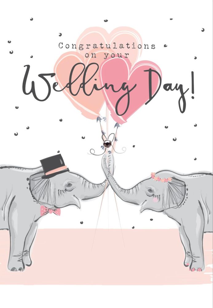 Wedding Day Cards - CONGRATULATIONS On Your WEDDING Day - WEDDING Cards - CONGRATULATIONS Wedding CARDS - CUTE Elephants WEDDING Day CARDS 