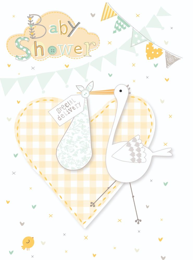 Stork Baby Shower Card - SPECIAL Delivery - BABY Shower CARD - Neutral BABY Shower CARD - Cute YELLOW Gingham BABY Shower CARD - CARD For BOY - Girl