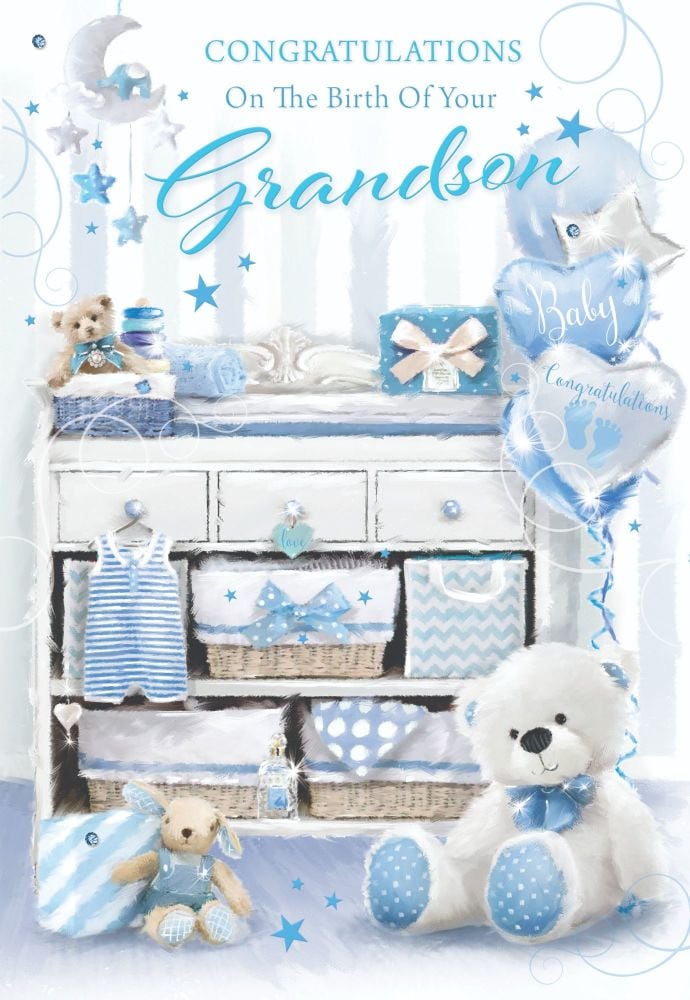 New Grandson Card - CONGRATULATIONS On THE Birth Of Your GRANDSON - Our NEW Baby GRANDSON Cards - BIRTH Of GRANDSON Card MESSAGE