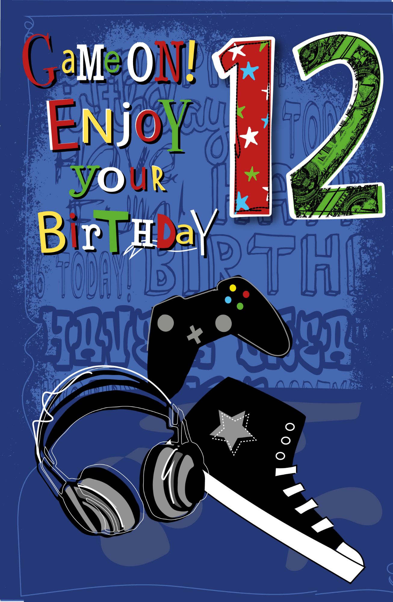 12th Birthday Card - GAME ON - Enjoy YOUR Birthday - Birthday CARD For
