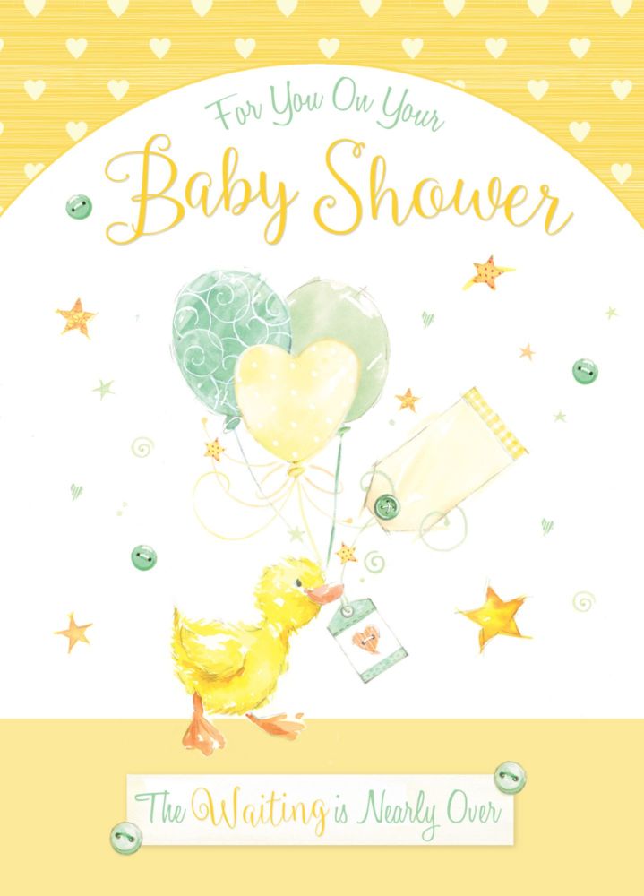 Duckling Baby Shower Card - The WAITING Is NEARLY Over - BABY Shower CARDS - Neutral BABY Shower CARD - Cute YELLOW Sparkly BABY Shower CARD 