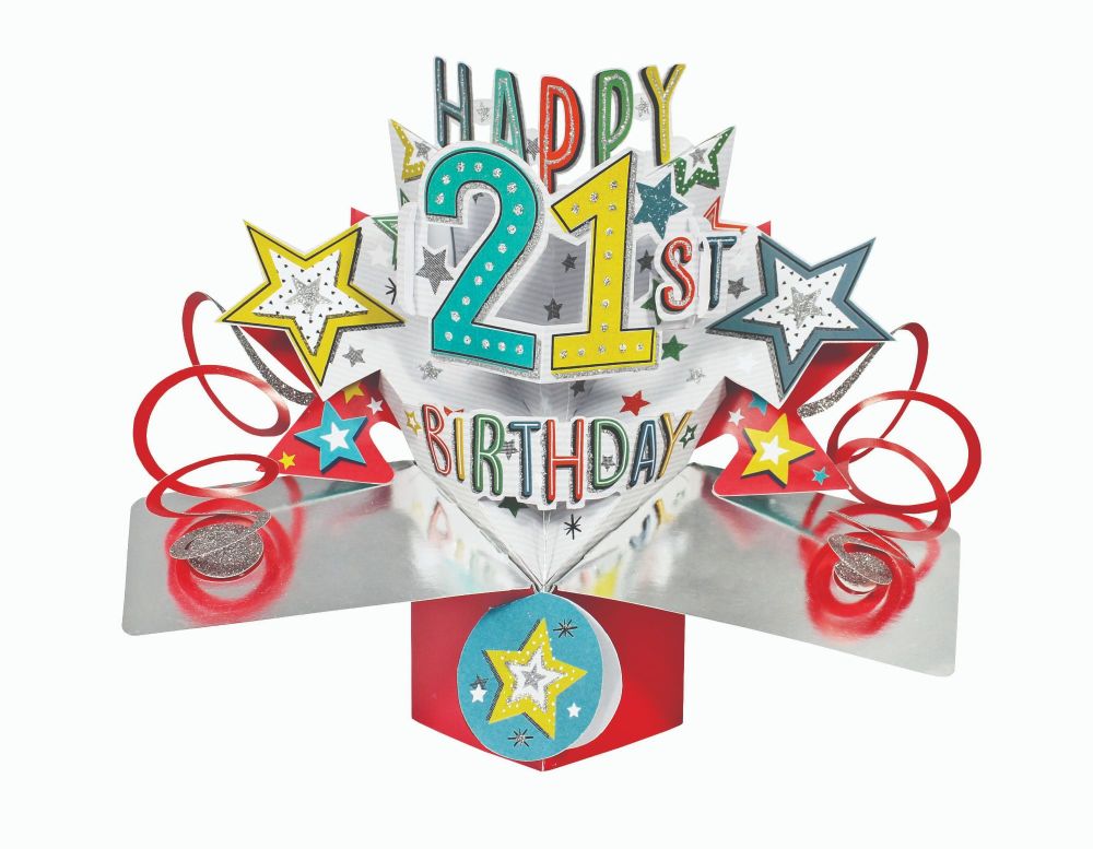 21st Birthday Cards - POP UP 21st Card - 3D POP UP Birthday CARDS - 3D Pop Up Greeting CARD - 21st Card For SON - Daughter - GRANDSON - Niece