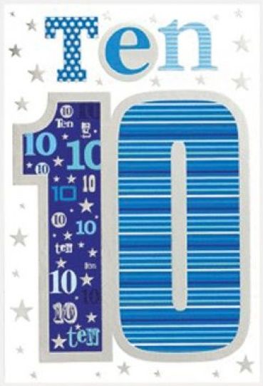 10th Birthday Cards - TEN - BLUE & Silver FOIL Birthday CARD - 10th ...