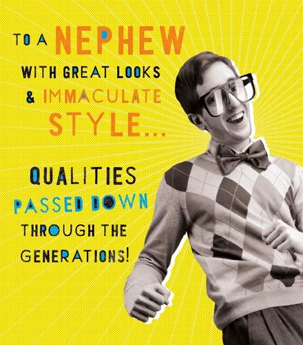 Funny Nephew Birthday Cards - QUALITIES Passed DOWN - Male BIRTHDAY Cards -