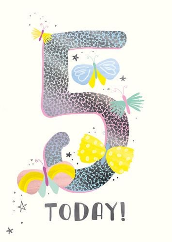 5th Birthday Cards - 5 TODAY - CHILDREN'S Birthday CARDS - Butterfly BIRTHD