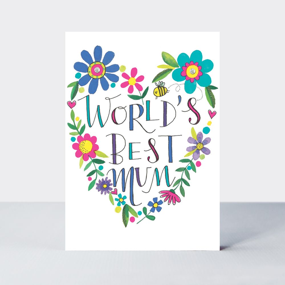 World's Best Mum Mother's Day Card - PRETTY FLORAL Heart Mother's DAY Card 