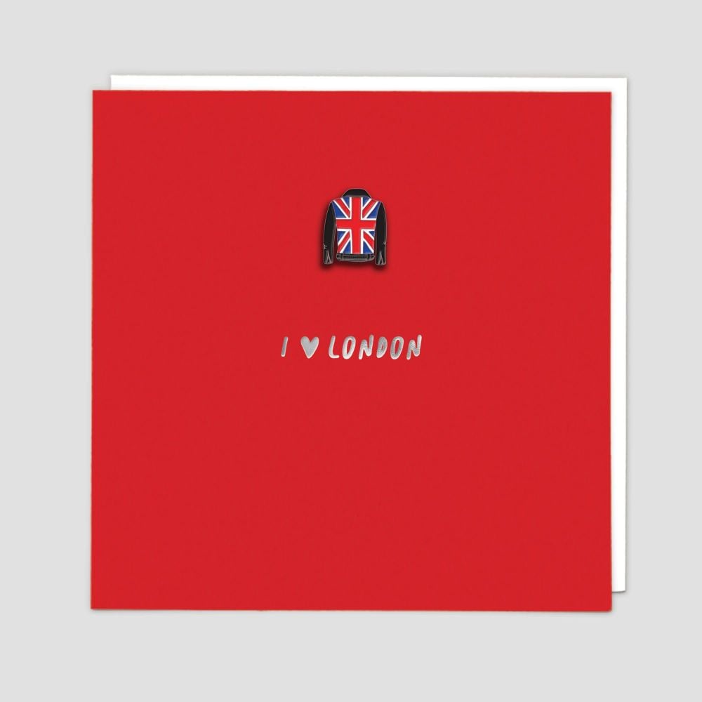 Union Jack Greeting Cards - I Love LONDON - Enamel PIN Greeting CARD - British FLAG Union JACK Birthday CARD - Union JACK Cards