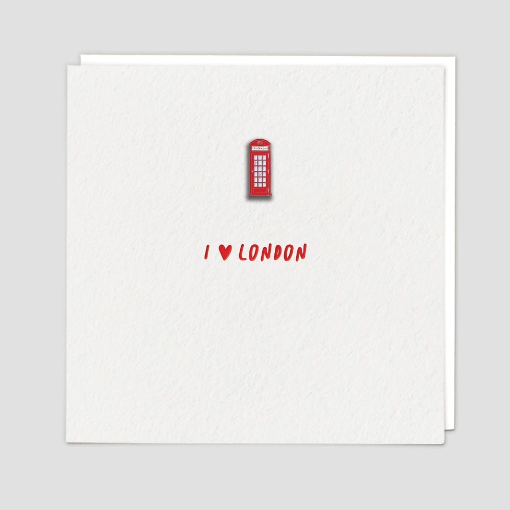 London Greeting Cards - I LOVE LONDON - Enamel PIN Greeting CARD - Red TELEPHONE Box CARDS - Red PHONE Booth CARDS - Blank CARDS