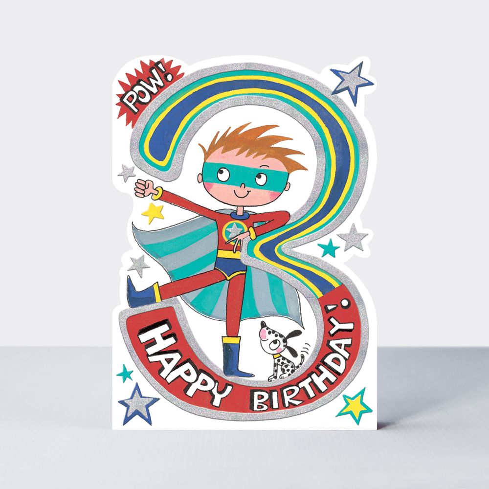 3rd Birthday Card Boy - 3 HAPPY BIRTHDAY - Super Hero BIRTHDAY Card - CHILD