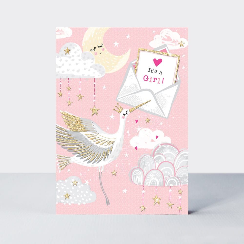 It's A Girl - New BABY Girl CARDS - New BABY Cards - Cute & SPARKLY New BAB
