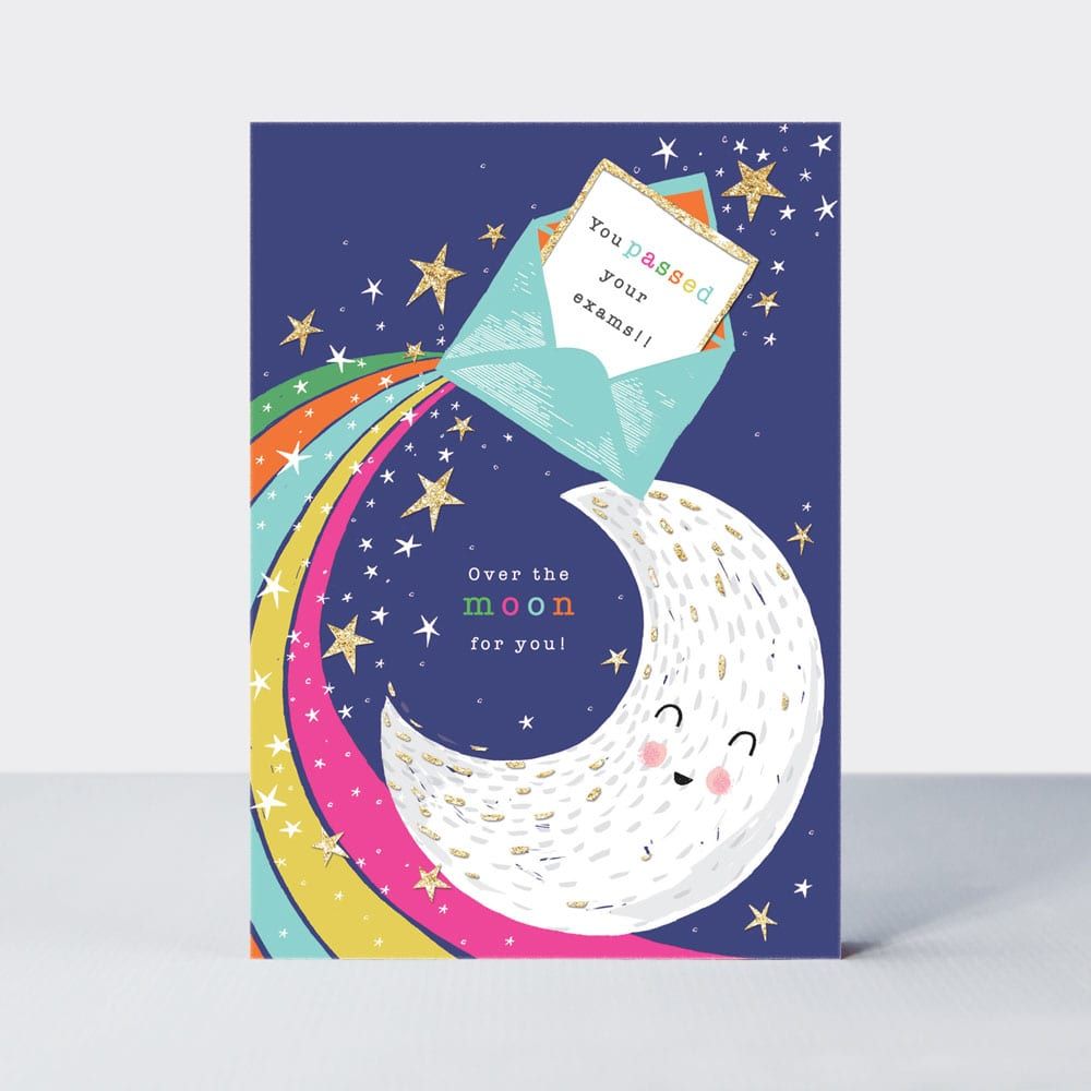 Exam Results Card - OVER The MOON For YOU - EXAM Congratulation CARDS - Graduation CARDS - Congratulations EXAM Card - CONGRATULATIONS Cards