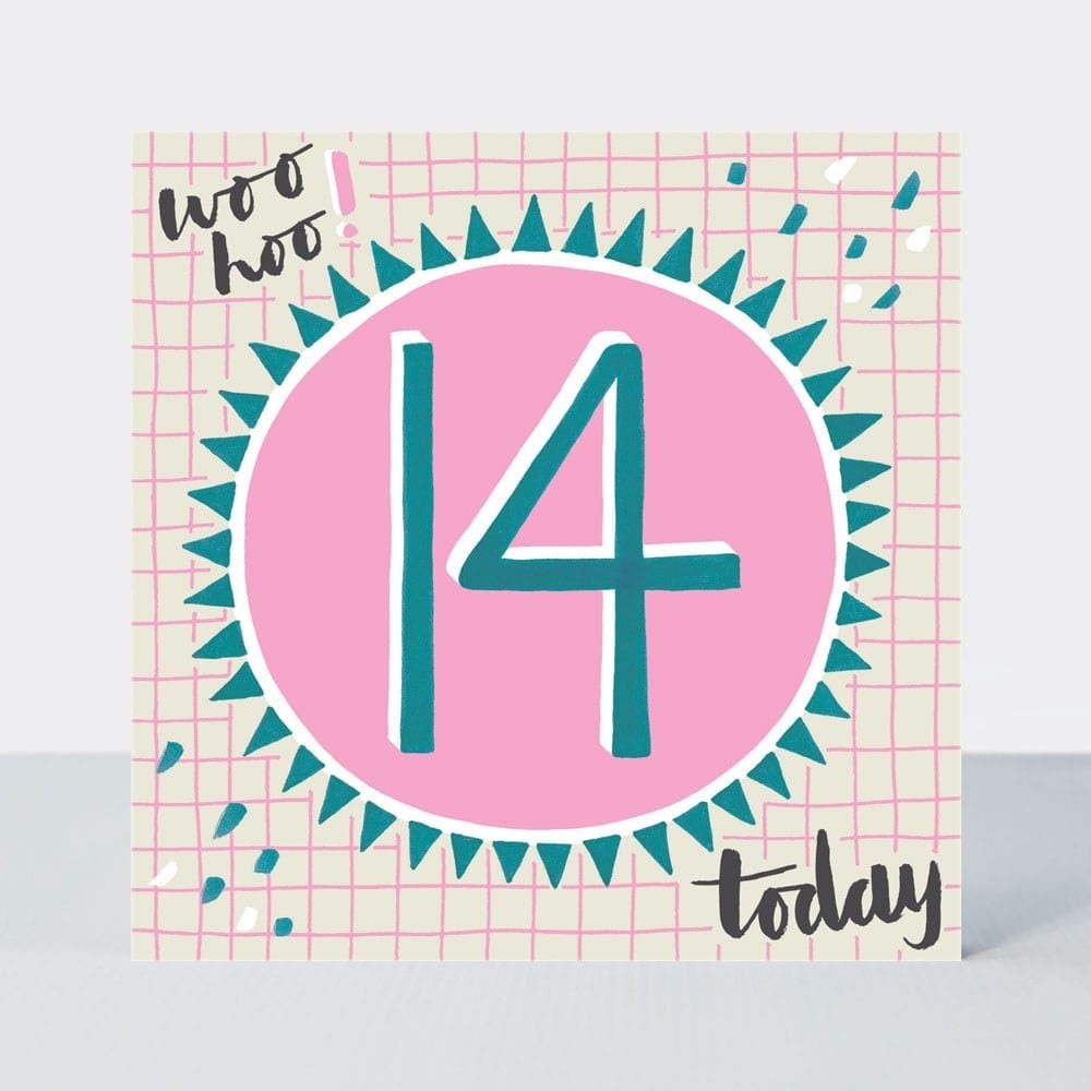 14th Birthday Cards - WOO HOO 14 Today- 14th Teenage Birthday CARDS