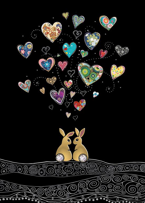 Bunny Love Card - CUTE Bunnies ART Card - BLANK Cards - ROMANTIC Greeting C