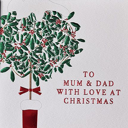 Mum & Dad Christmas Cards - WITH Love At CHRISTMAS - Cute FOILED Christmas 