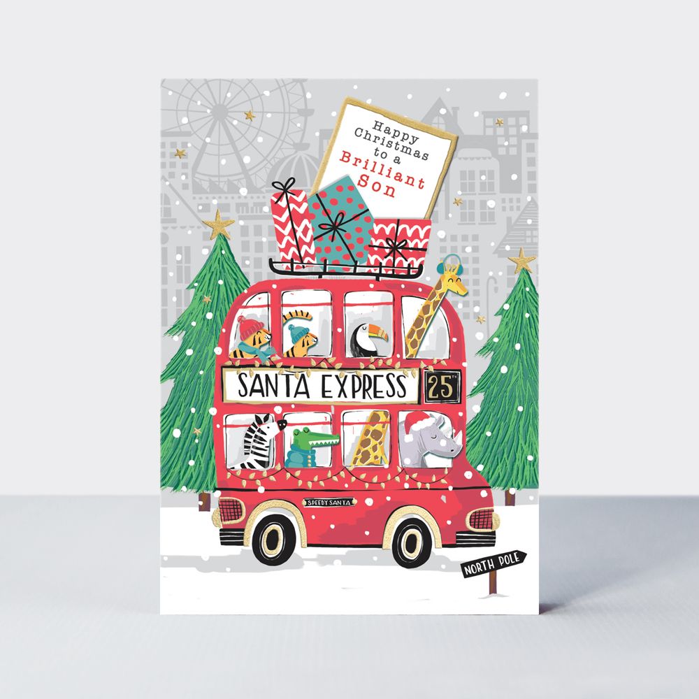 Christmas Cards - SON Christmas CARDS - Happy CHRISTMAS To A BRILLIANT Son - CHRISTMAS Cards For KIDS - Fun SANTA Express CHRISTMAS Cards