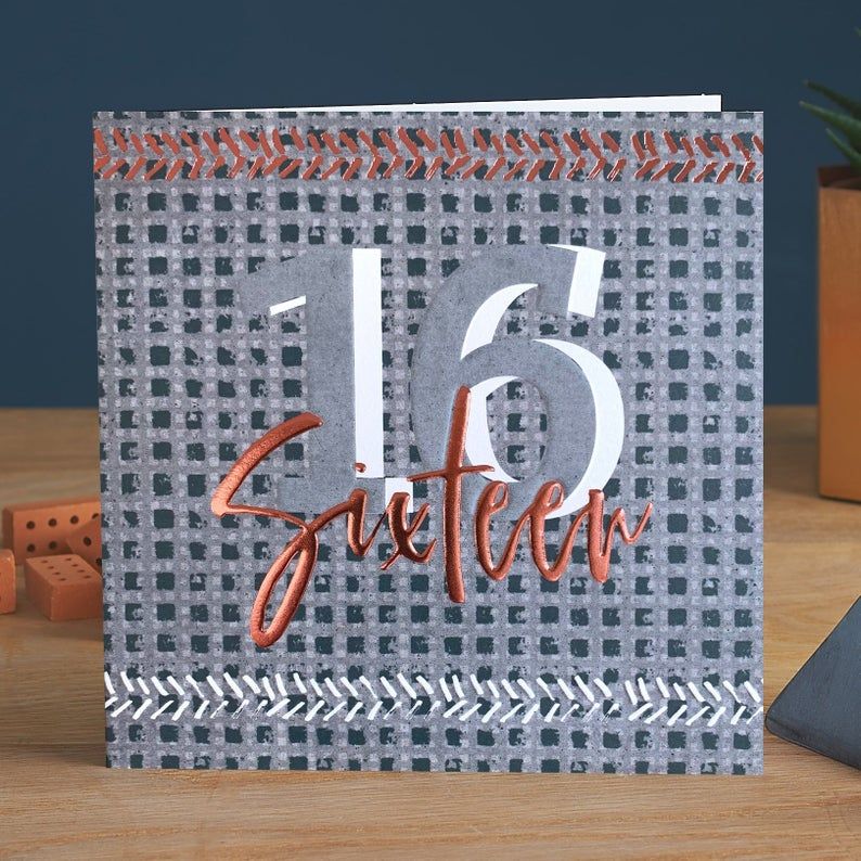 16th Birthday Cards - SIXTEEN - 16th BIRTHDAY Card - COPPER Foil BIRTHDAY C