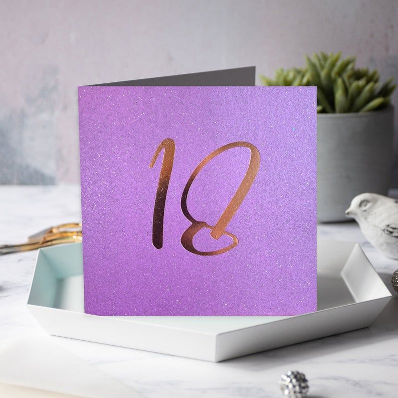 18th Birthday Cards - 18 - 18th BIRTHDAY - Purple & COPPER Sparkly Birthday