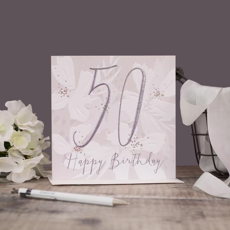50th Birthday Cards - HAPPY Birthday - PRETTY 50th Birthday CARD - 50th - M