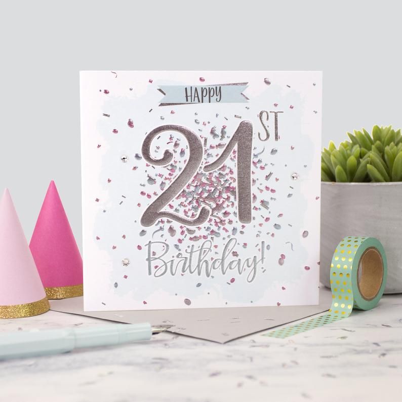 21st Birthday Cards - HAPPY 21st BIRTHDAY - Sparkly BIRTHDAY Card - GEM Emb