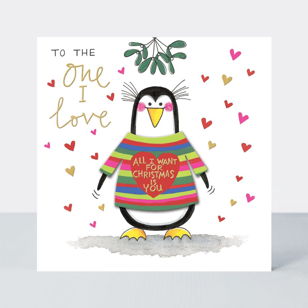 To The One I Love Christmas Card - LOVE Christmas CARDS - Cute PENGUIN Chri