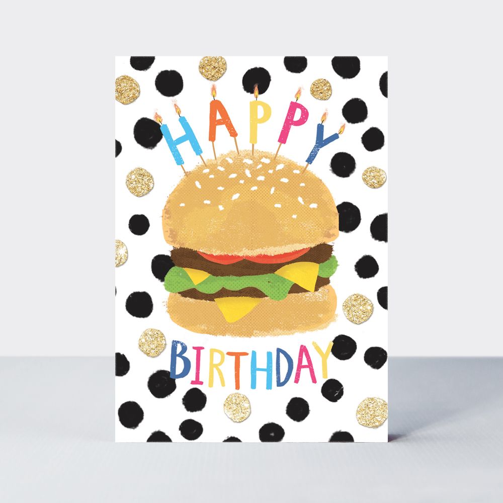 Burger Birthday Cards - HAPPY BIRTHDAY - FUN Birthday CARD For HIM - CHEESEBURGER Cards - BIRTHDAY Card For SON - Boyfriend - BROTHER - Nephew