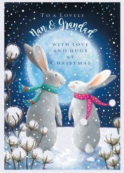 To A Lovely Nan & Grandad Christmas Card - With LOVE & Hugs At CHRISTMAS - 