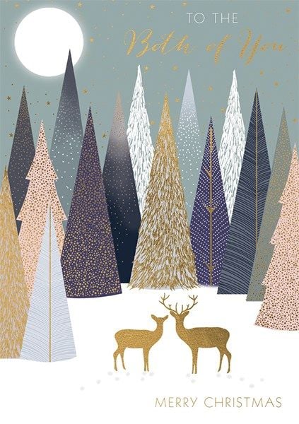 Couples Christmas Cards - To The BOTH Of YOU - MERRY Christmas - GOLD Deers IN The FOREST - Christmas CARDS For COUPLES - Christmas CARDS