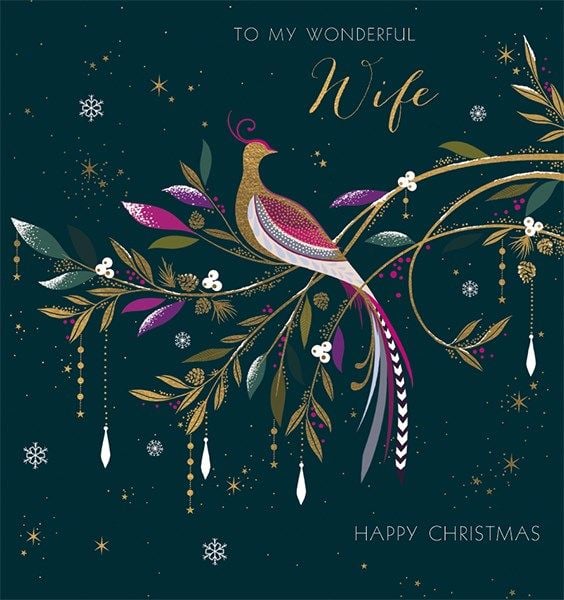 Wife Christmas Cards - TO My WONDERFUL Wife - Peacock CHRISTMAS Cards - LUX