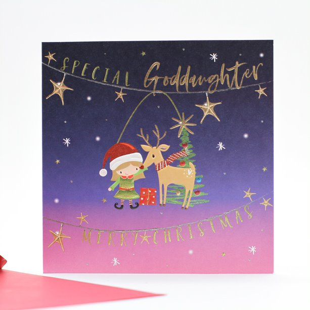Goddaughter Christmas Cards - CHRISTMAS Cards For KIDS - MERRY Christmas - SPECIAL Goddaughter CHRISTMAS Cards - CUTE Reindeer  Xmas CARD 
