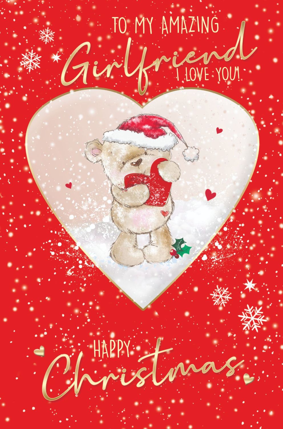 Romantic Christmas Card For Girlfriend - LOVE YOU - Beautiful XMAS Card FOR