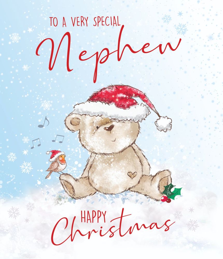 To A Very Special Nephew Christmas Card - HAPPY CHRISTMAS - Cute TEDDY In S