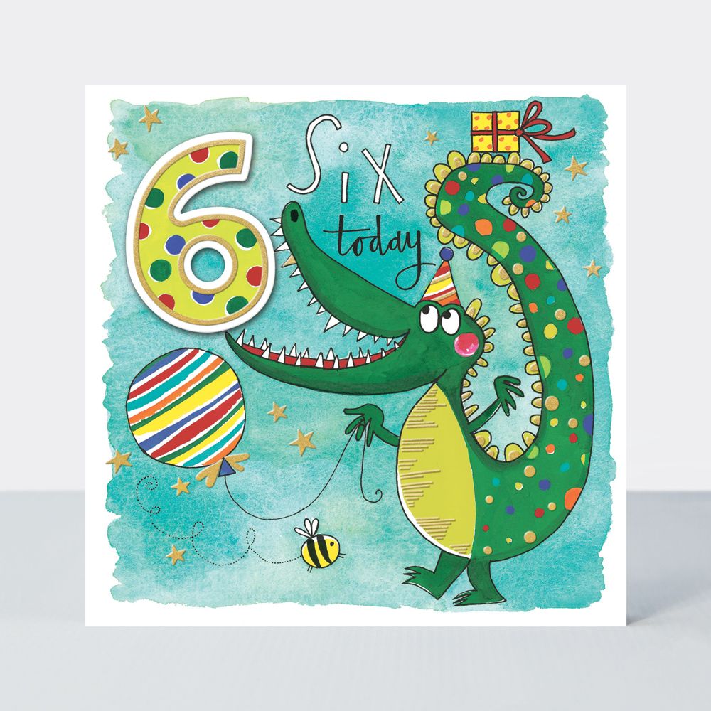 6th Birthday Cards - 6 TODAY - CUTE Crocodile With BALLOON BIRTHDAY Card - 