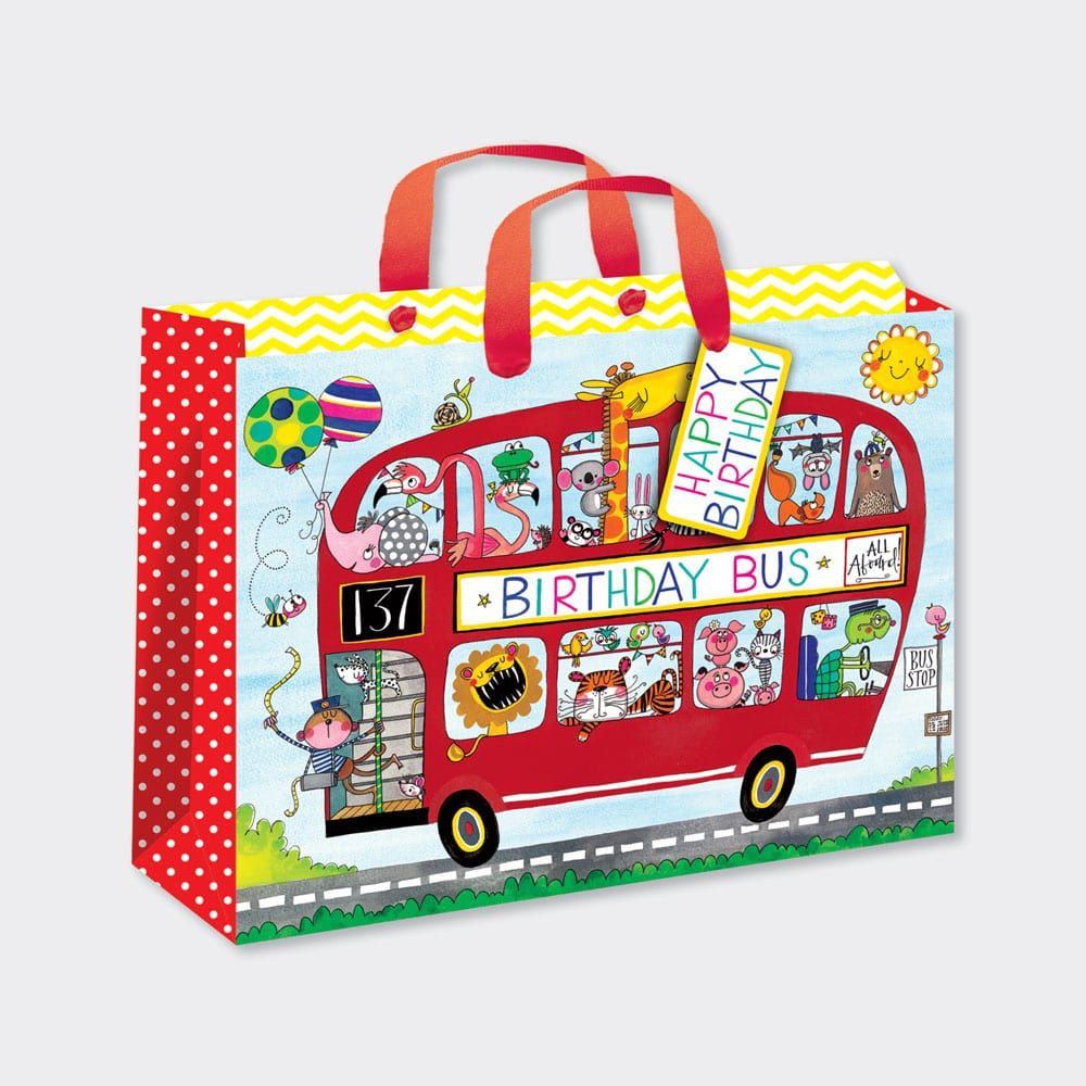Medium or Large Small Children's 'Happy Birthday Bus' Luxury Foil Gift Bag 