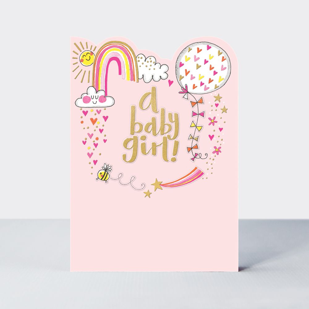 A Baby Girl Greeting Card - A BABY Girl - NEW Baby CARD - Pretty NEW Baby GIRL Card - NEW Baby GIRL CARDS - Gold FOIL New BABY CARD