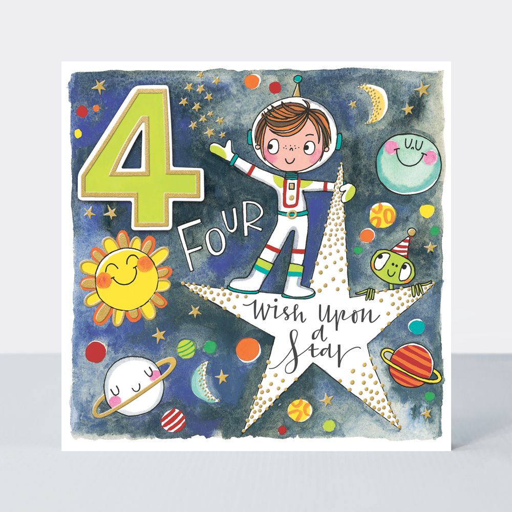 4th Birthday Cards - WISH Upon A STAR - Astronaut ON STAR BIRTHDAY Card - 4