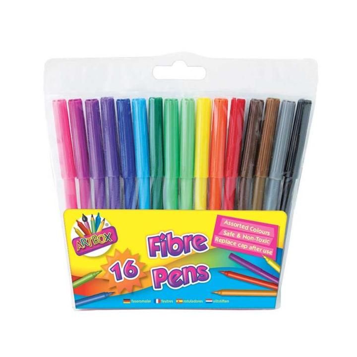 Felt Tip Pens - PACK Of 16 - ASSORTED Colours - FIBRE Tip PENS - Childrens 