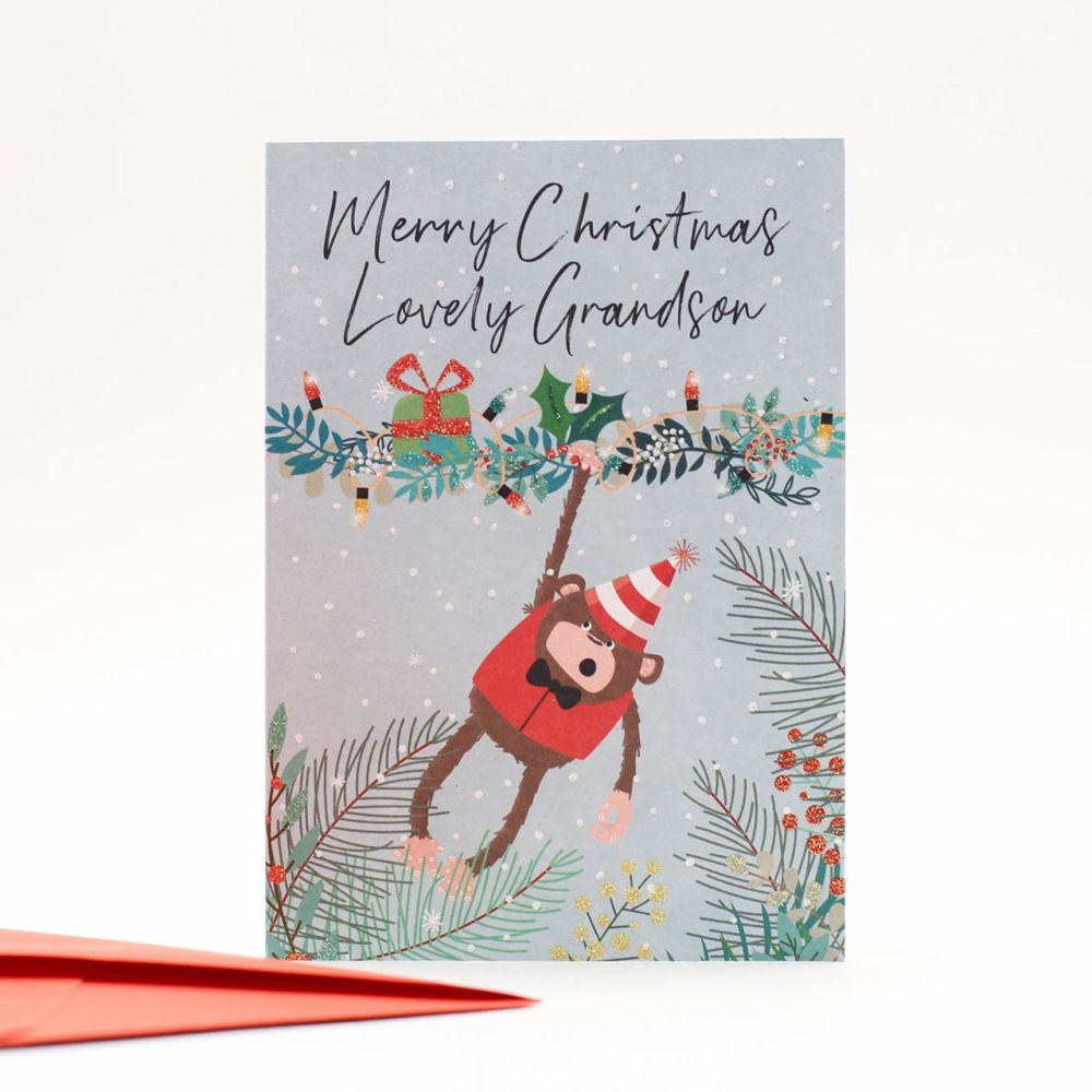 Merry Christmas Lovely Grandson - GRANDSON Christmas CARDS - Cute CHRISTMAS