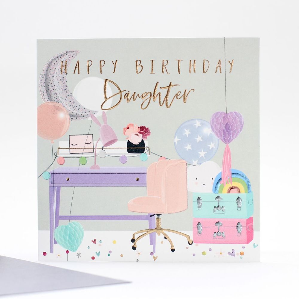 Happy Birthday Daughter - CUTE Birthday CARD For DAUGHTER - Pretty BEDROOM Scene BIRTHDAY Card - Daughter BIRTHDAY Cards - TEENAGE Girl Birthday CARDS