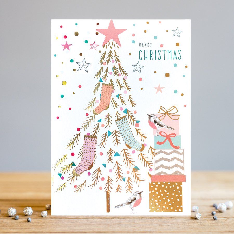 Fun Christmas Cards - MERRY CHRISTMAS - Christmas TREE With SOCKS Card - CHRISTMAS Cards - CHRISTMAS Cards For FRIENDS & Family