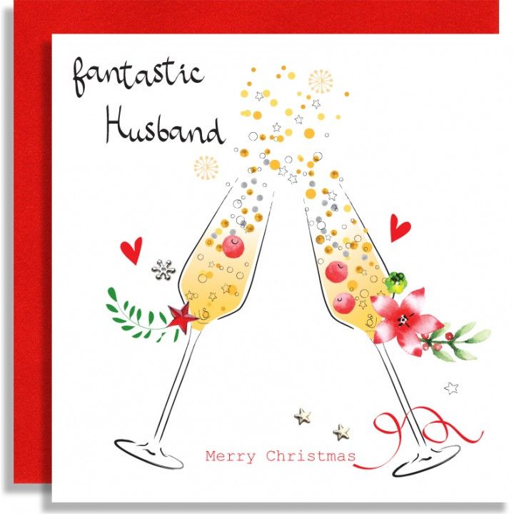 Husband Christmas Cards - Fantastic HUSBAND Merry CHRISTMAS - Champagne CHR