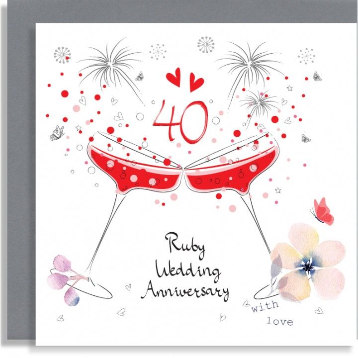 Ruby Wedding Anniversary Cards - WITH LOVE - 40th ANNIVERSARY Cards - EMBEL