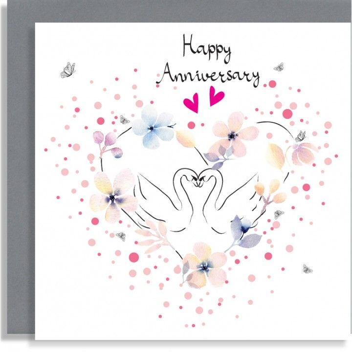 Swan Card - HAPPY ANNIVERSARY - Beautiful SWAN Anniversary Card - WEDDING A