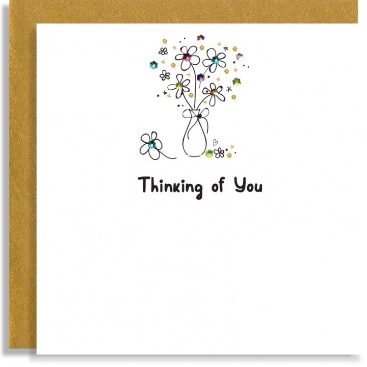Thinking Of You Card - FLOWERS In A VASE Card - HAND Embellished GREETING C