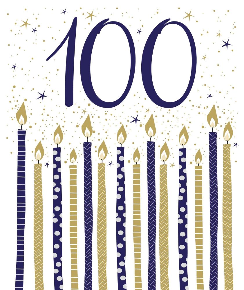 100th Birthday Cards - BIRTHDAY Candles BIRTHDAY Card - Birthday CARD For HIM - 100th BIRTHDAY Card - STUNNING Blue & Gold BIRTHDAY Card 