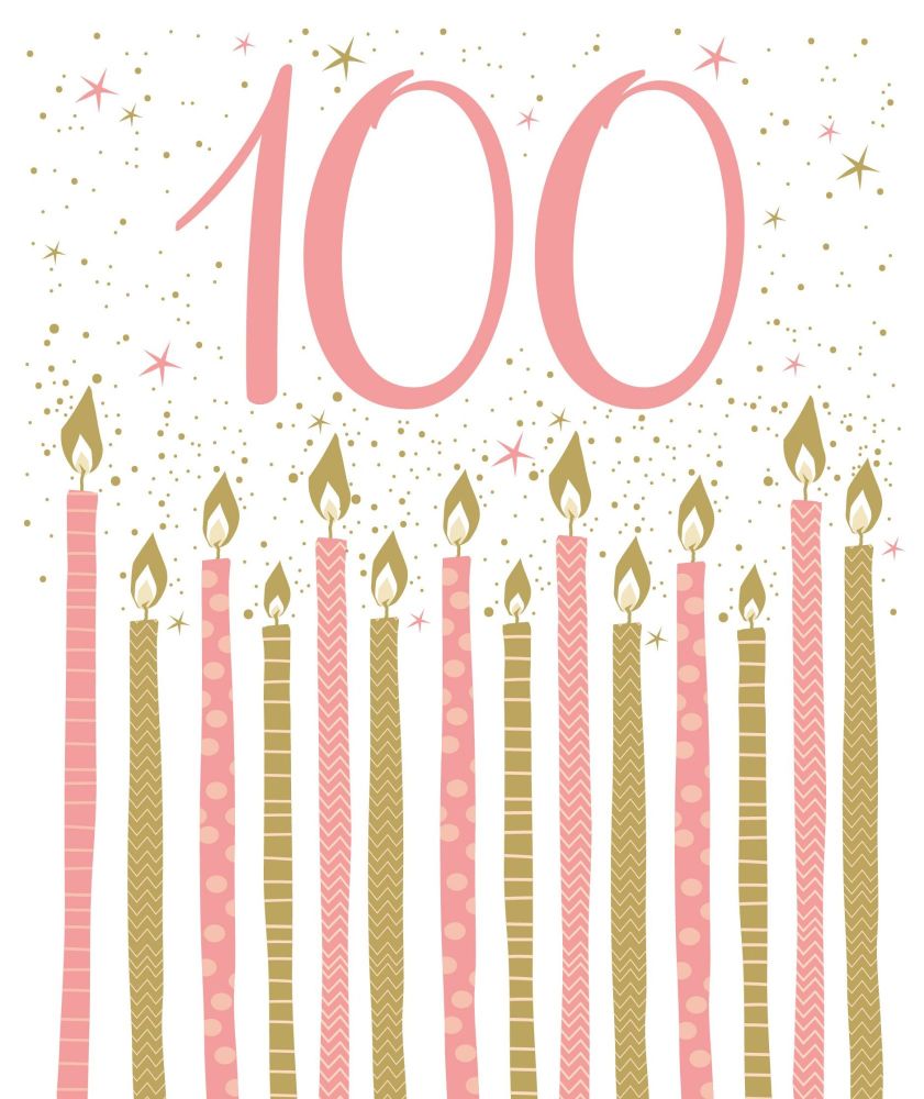 100th Birthday Cards - BIRTHDAY Candles BIRTHDAY Card - Birthday CARD For HER - 100th BIRTHDAY Card - PRETTY Pink BIRTHDAY Card 