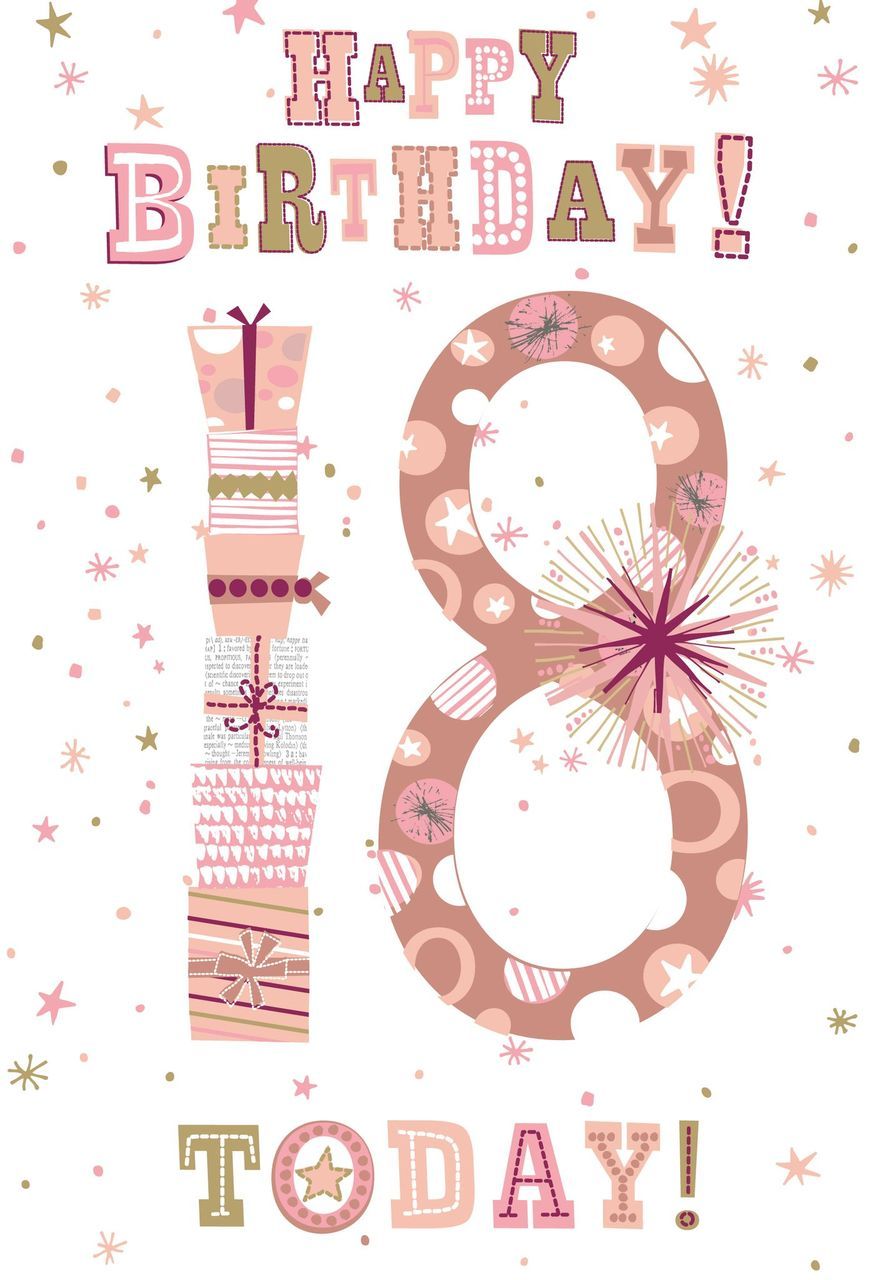 18th Birthday Card For Her - HAPPY BIRTHDAY 18 Today - PRETTY Pink BIRTHDAY