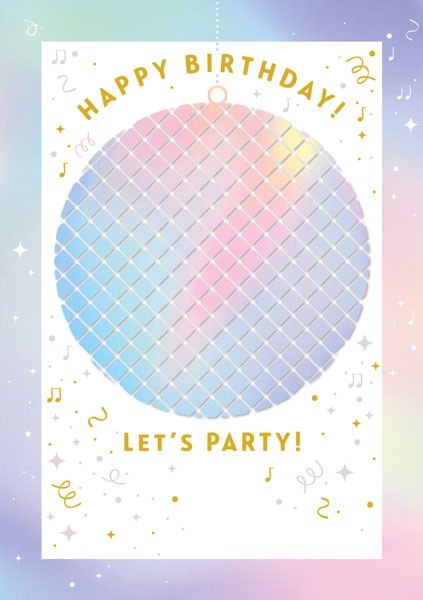 Let's Party Birthday Card - HAPPY BIRTHDAY - Fun GLITTER Ball BIRTHDAY Card